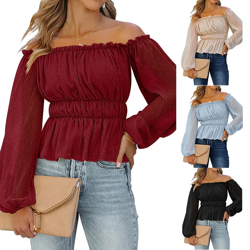 

Women's Wear 2022 Summer New Style One-line Long-sleeved Sexy Casual Off-the-shoulder Shirt