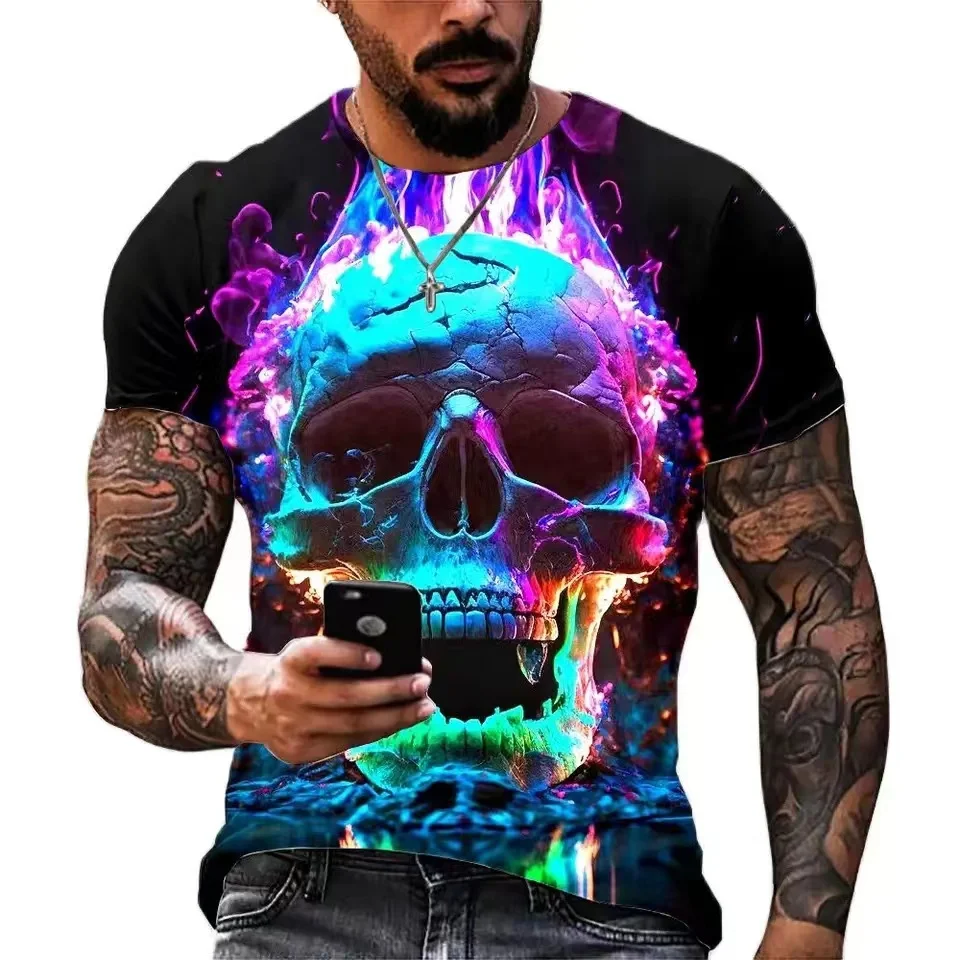 

2023 Men's Skull Tshirt 3D Printed Skull Graphic T-shirts For Men Oversized Short Sleeve Punk Tops Tee Shirt Men Death Clothing