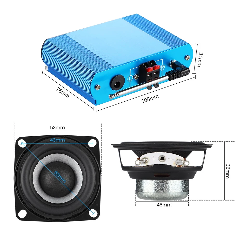 AIYIMA MP3 декодер усилитель мощности аудио 2x15 Вт стерео Bluetooth 2 дюйма 4 Ом 12