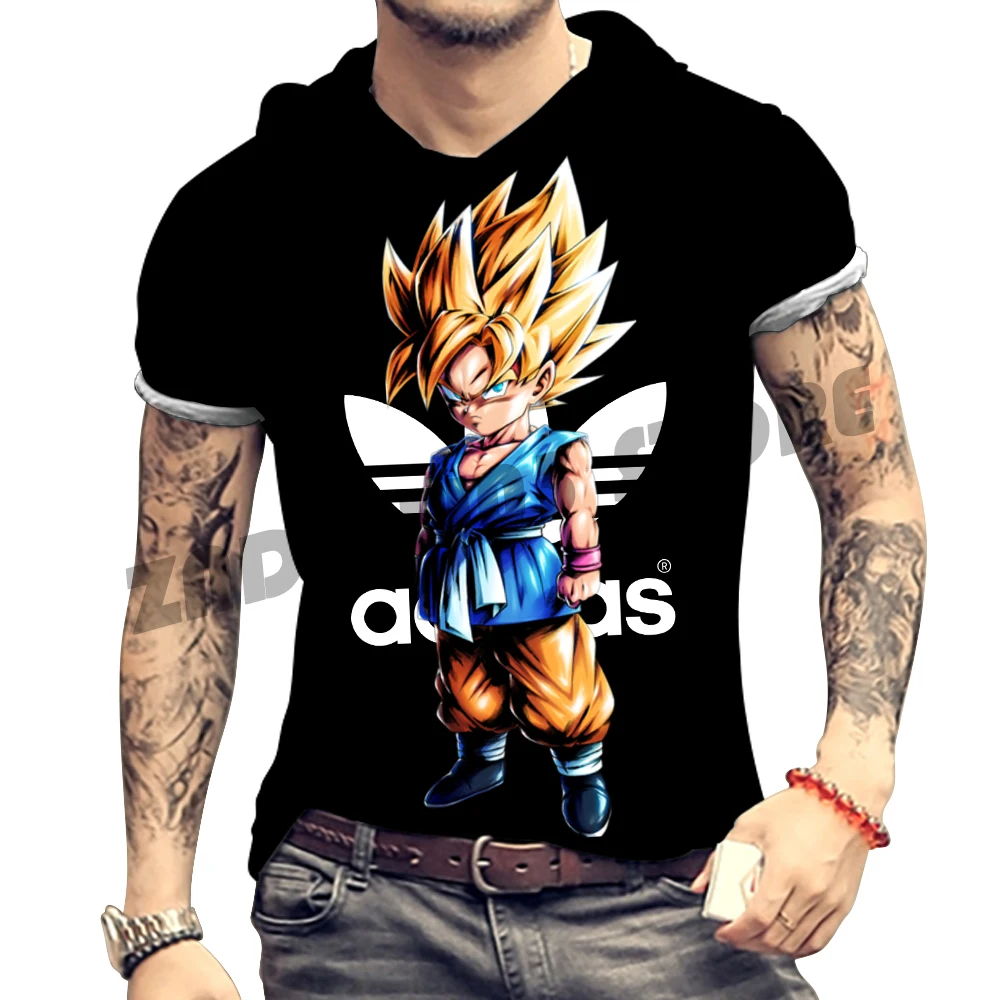 

European Size Men's Dragon Ball Z T-Shirt Street Party Couple Top Summer Dragon Ball Z Hoodie New Short Sleeve Hooded T-Shirt