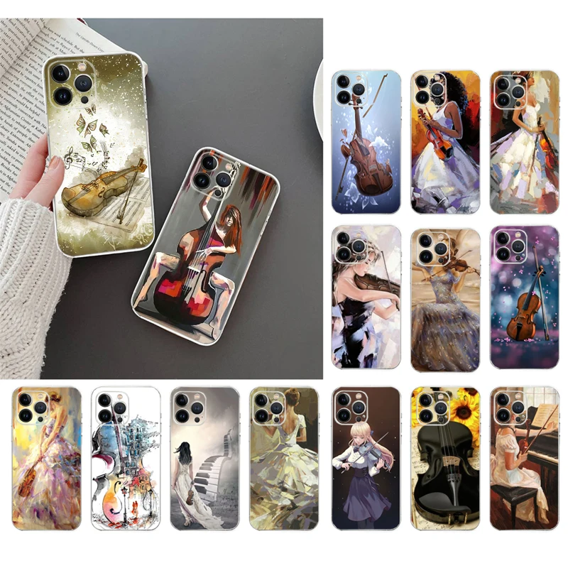 

Phone Case For iphone 14 Pro Max 13 12 11 Pro Max XS XR X 12mini 7 8 Plus SE Violin Girl Case Funda