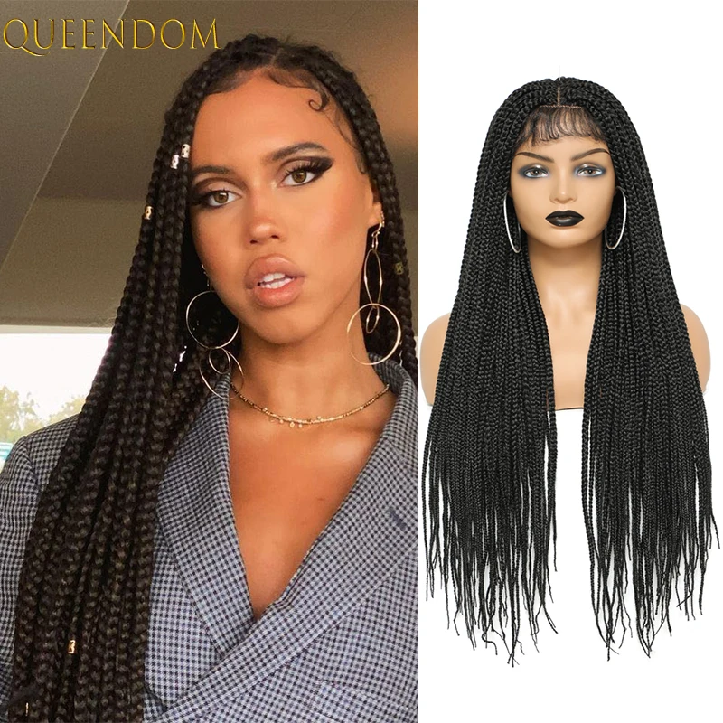 Synthetic Box Braided Lace Front Wig with Baby Hair Natural Black Box Braids Cosplays Wig 30