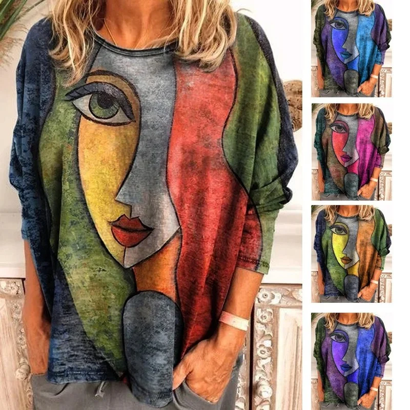 

L-5XL Graphic Tees Women T-shirts Aesthetic Spring Y2K Crop Top Vintage Streetwear Fashion Long Sleeve Women Tshirts Clothing