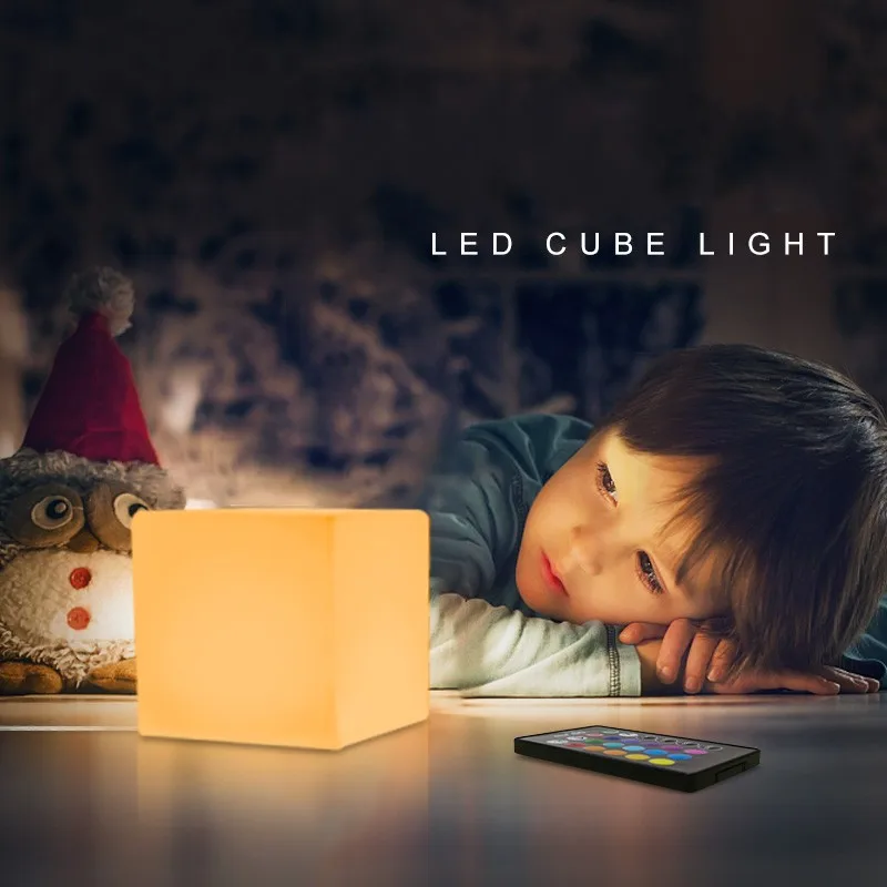 

10 INCH Rechargeable Led Illuminated Cube Night Light Glow Lamp Waterproof Lighting Lamps With Remote Outdoor Cube Chair Bar