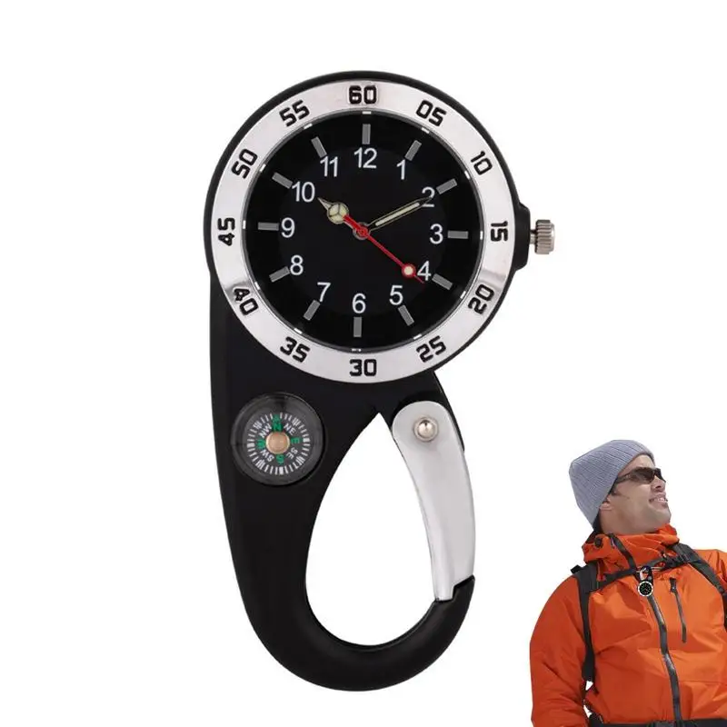 

Belt Clip Watch Backpack Watch Clip On Hiking Quartz Watch Small Watch With Compass And Numbers Waterproof For Mountaineering