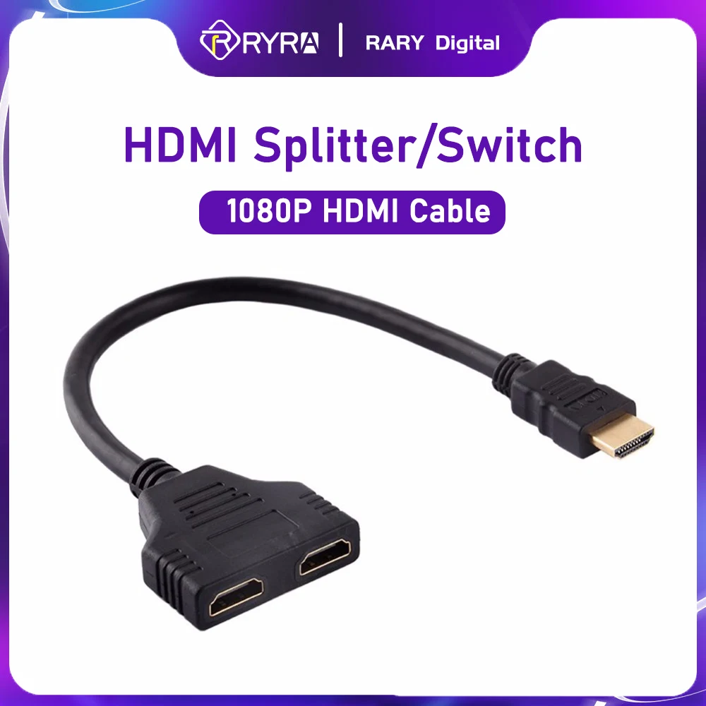 

RYRA 1 Input 2 HDMI-Compatible Splitter Cable HD 1080P Video Switcher Adapter Output Port Hub For X-box PS3/4 DVD HDTV PC Laptop