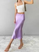solid color purple section silk soft skirt womens high waist summer long skirt new 2022 elegant ladies office skirt mini spring