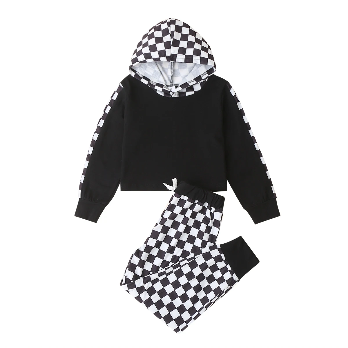 

LAPA 4-8Y Girls Clothes Outfit Spring/Autumn Athletic Hooded Basic Pants Cotton Check Long Sleeve Winter Pants Set Costume