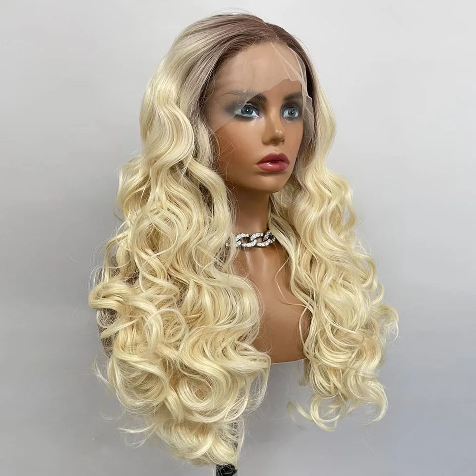 

Preplucked Ombre Honey Blonde 180Density Synthetic Wig Long Wavy Lace Front Wig For Black Women With Babyhair Glueless Daily