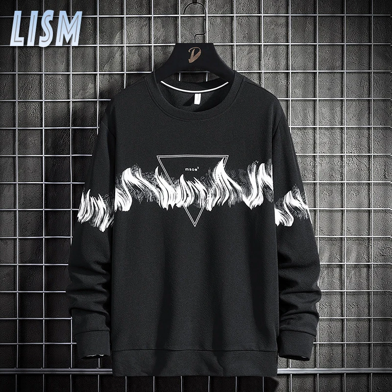 

LISM 2022 Casual Mens Hoodies Autumn Fashion Print Round Neck Pullover Male Harajuku Streetwear Men Loose Sweatshirt Tops