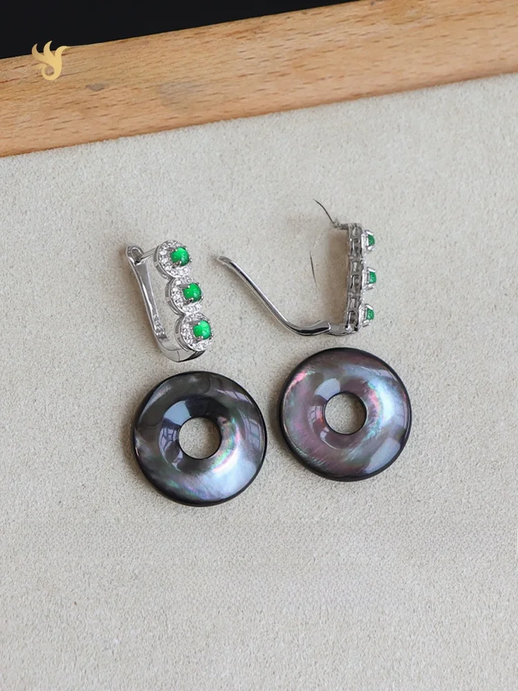 Пряжка из натурального нефрита стерлинговое серебро S925 темно-морские черные