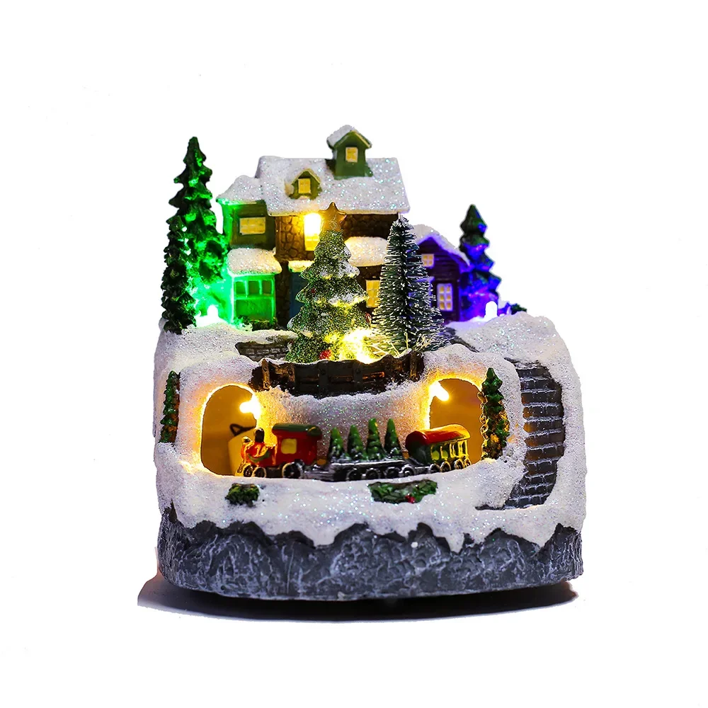 Christmas Craft Ornament Light-up Music Snowman Garden Home Decoration Country Street Scene Resin Novel Child Xmas Gift