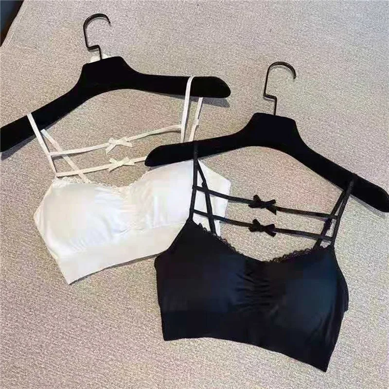 

Женские летние топы-трубы для женщин, Белый Бюстье, топ с бантом, милые бретельки-спагетти, корейская мода, шикарное универсальное простое н...