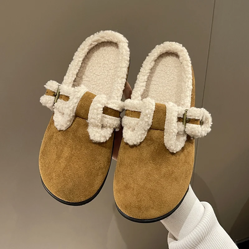 

Шлепанцы женские с низким мехом, сланцы, Повседневная зимняя обувь, мягкая Роскошная плюшевая обувь на плоской подошве, 2022