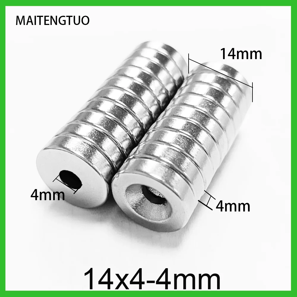 

2/5/10/20/50/100PCS 14x4-4mm Stronger Neodymium Fishing Magnets 14mm x 4mm Hole 4mm for Salvage Magnetic Pot Fishing