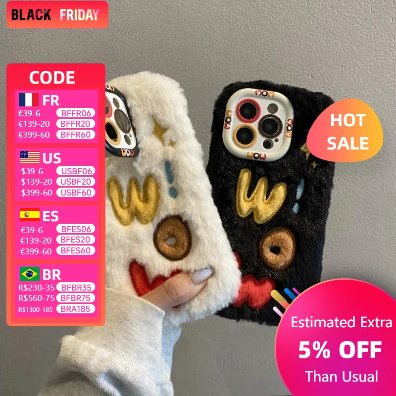 Плюшевый чехол Wow в стиле минимализм для iPhone 13 iPhone14plus12 креативный женский 15promax