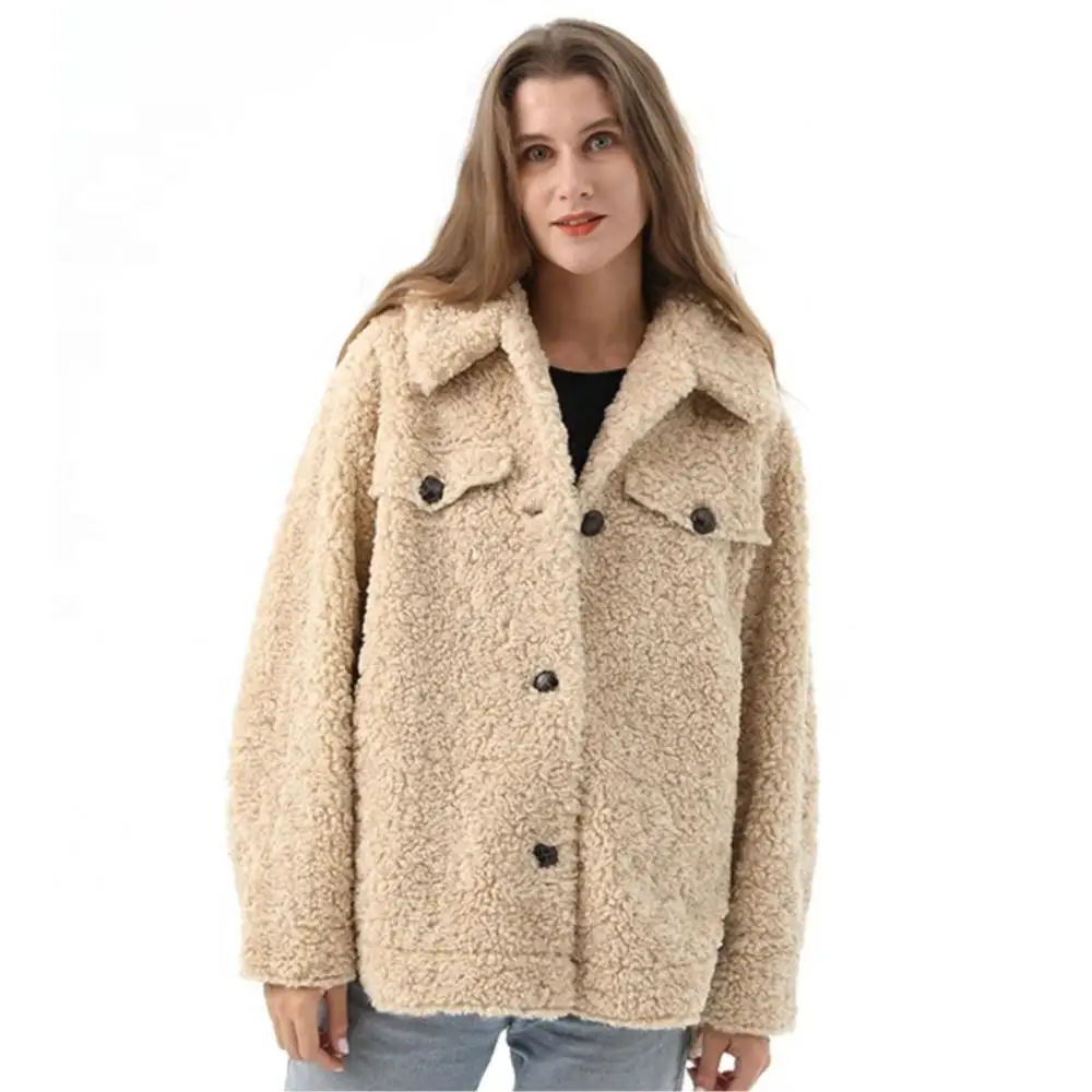 Women Winter Warm Real Fur Coat Thickened Button Lapel Pure Color Jackets Fashion Leisure Teddy Fleece Luxury Woman Fur