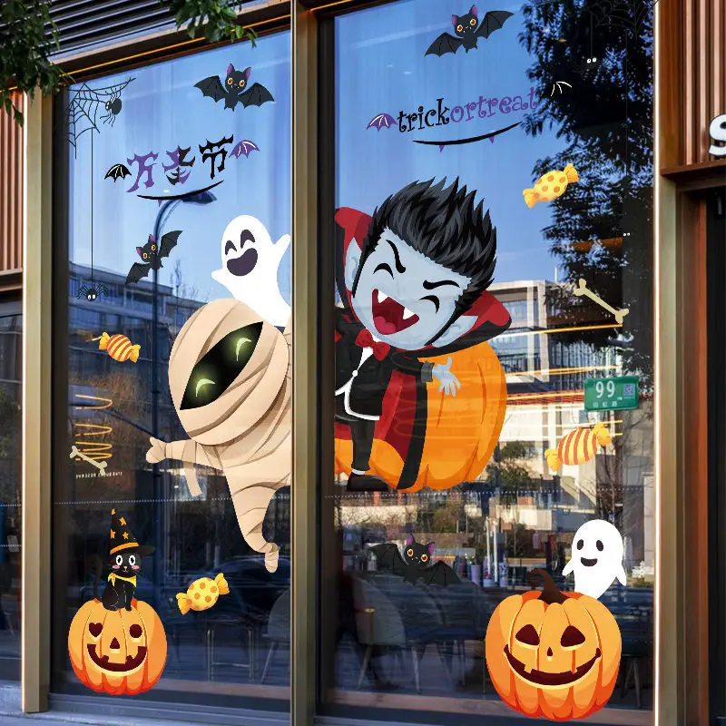 

[Хэллоуин] украшение на Хэллоуин искусство детский сад магазин демонстрация окна сцена наклейка в виде тыквы лампа платье наклейки