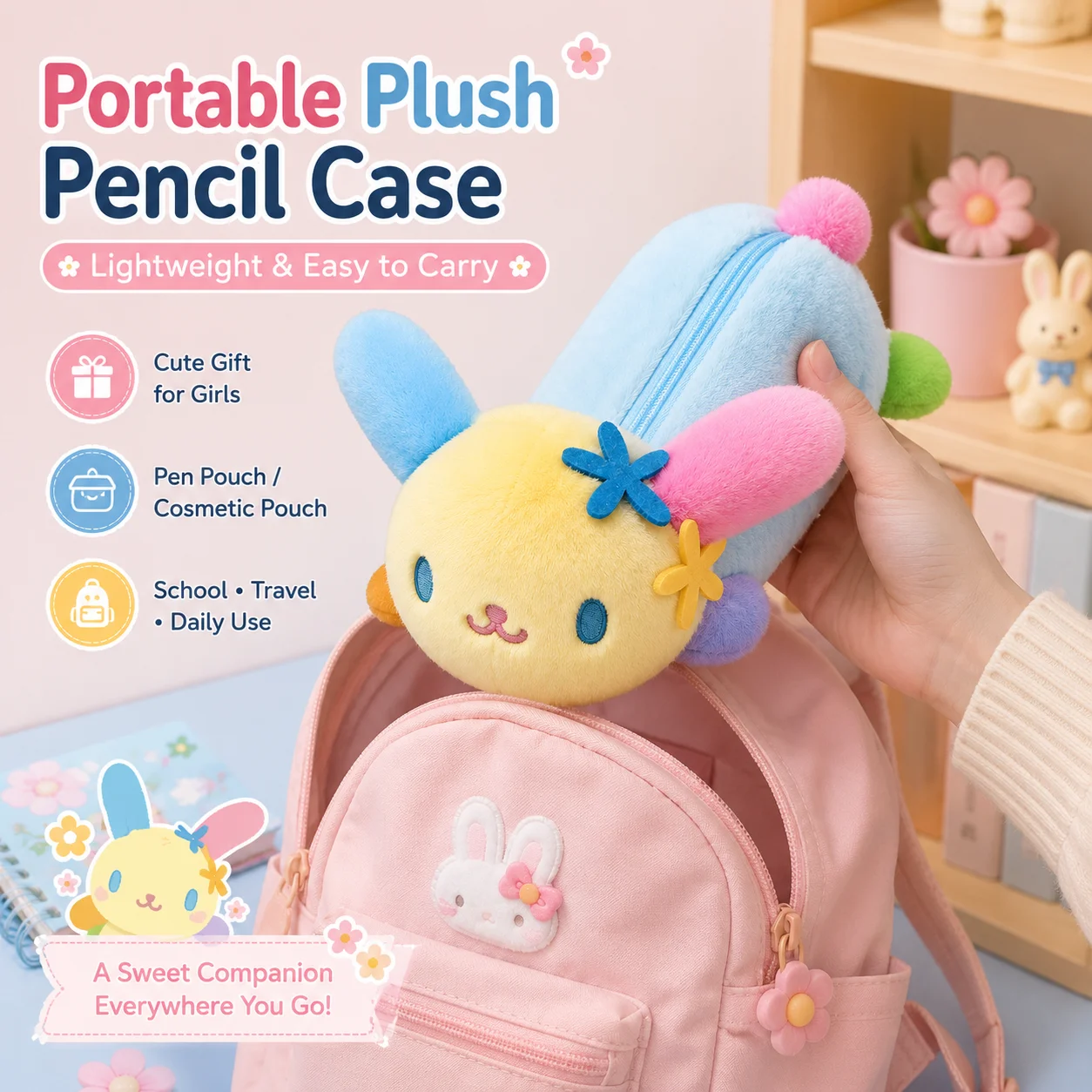 Пенал Sanrio Usahana Bunny, милый мультяшный пенал на молнии, сумка для ручек, студенческий пенал для канцелярии, косметичка для хранения (art.: 3920dbd3d986b) - 3920dbd3d986b