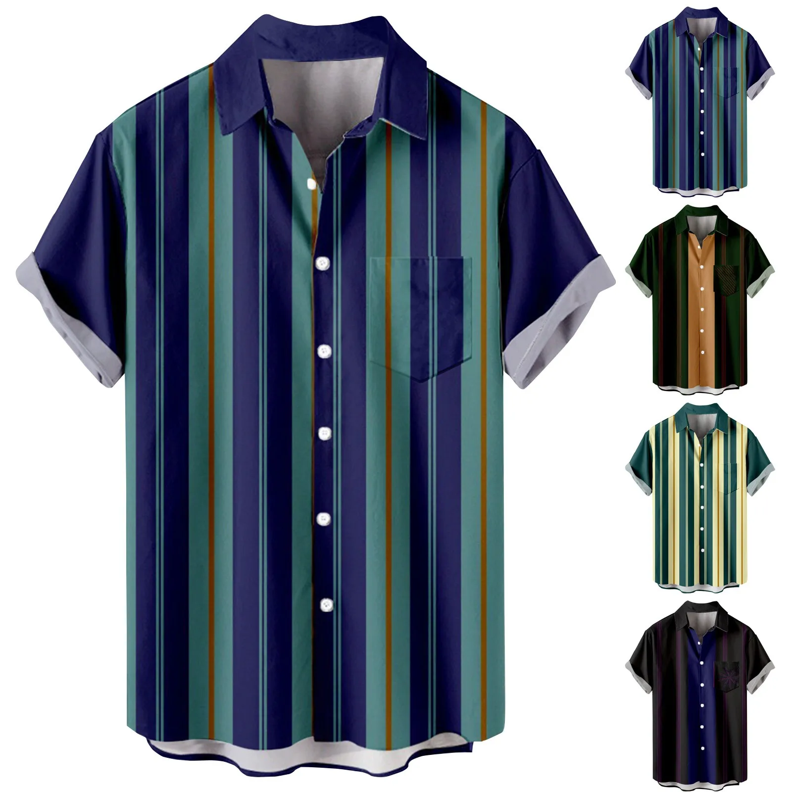 

Рубашка мужская с коротким рукавом, гавайская блуза с принтом на пуговицах, Повседневная модная сорочка, лето