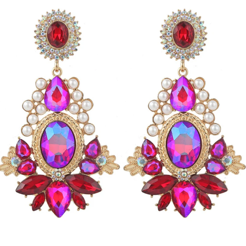 

Exaggerated Colored Rhinestone Water Drop Earrings for Woman Party Jewelry