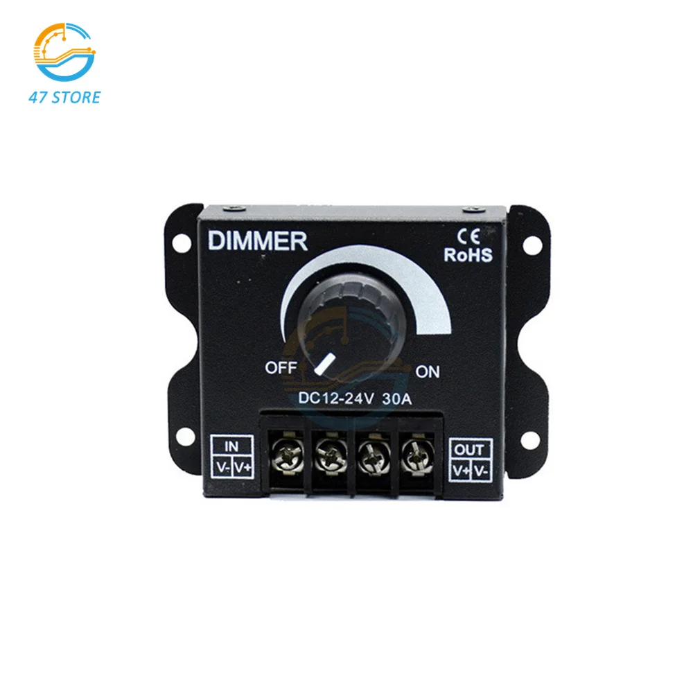 

LED Dimmer DC 12V 24V 30A 1W Adjustable Brightness Controller Switch Lamp Bulb Strip Driver Power Supply Black