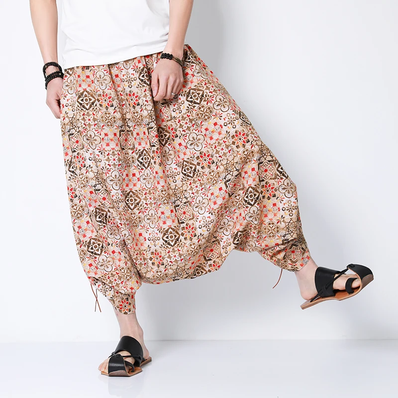 

Summer HipHop Cotton Harem Leg Men's 2023 Pants Linen Wide Big Drop Groin Boho Dance Nepal Pantalon Hombre