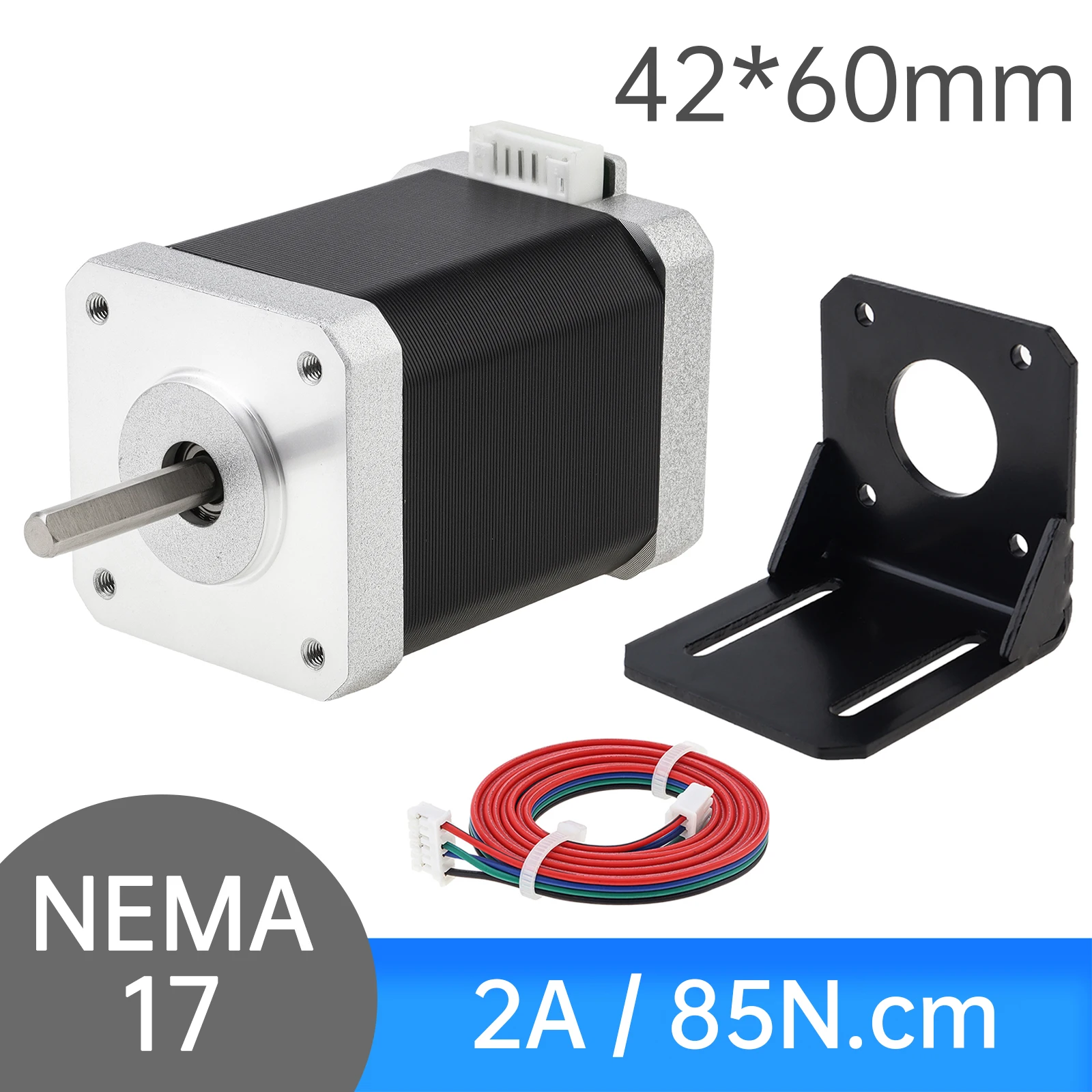 Фото Шаговый двигатель Nema 17, 60 мм, биполярный, 2А, 85 Н·см, 42-й тип двигателя, 2-фазный, 4-проводной, биполярный шаговый двигатель, угол шага 1,8 градуса, для DIY CNC 3D-принтера. №3