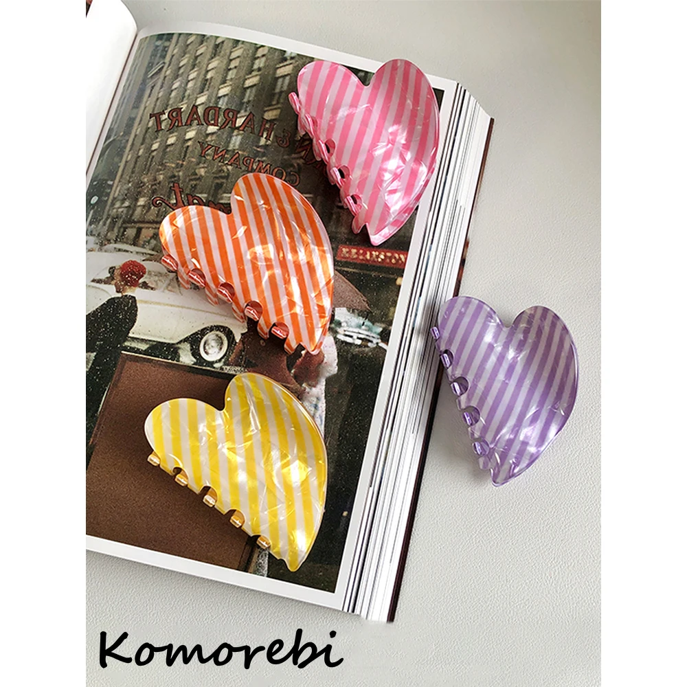 

Ry 2022 New Summer Holiday Colourful Stripe Heart Hair Claws Acetic Acid Shark Clip Acrylic Hairpin for Women Hair Accessories