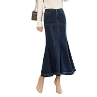 womens denim skirt elastic stretch ankle length skinny jeans dress high waist hip lifter fishtail skirt s 6xl 8xl 40