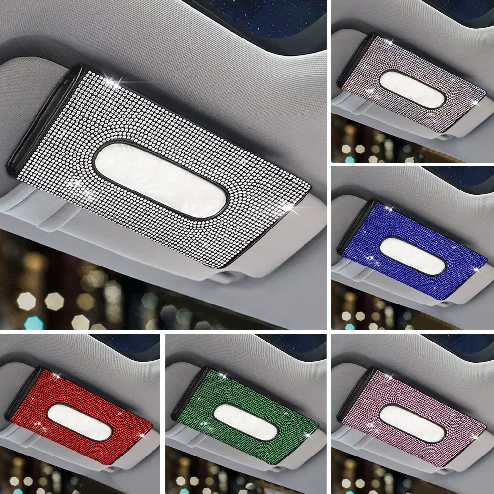 

Tissue Box Sun Visor Seat Back Tissue Box White Black Red Pink Diamond-studded Girl Car Accessories Bling Tissue Box