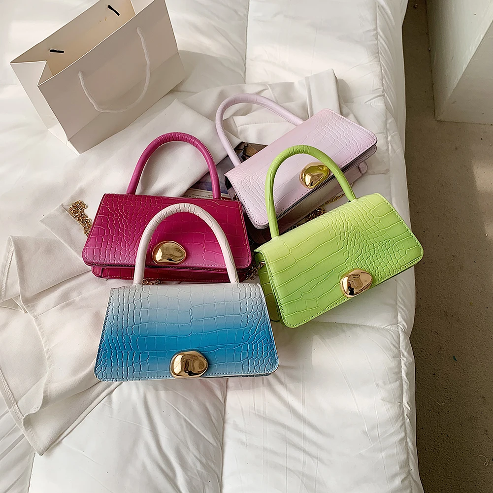 

All-Match Solid Color Shoulder Flap Bags Small Alligator Pattern Shopping Handbags PU Leather Chain Crossbody Bags