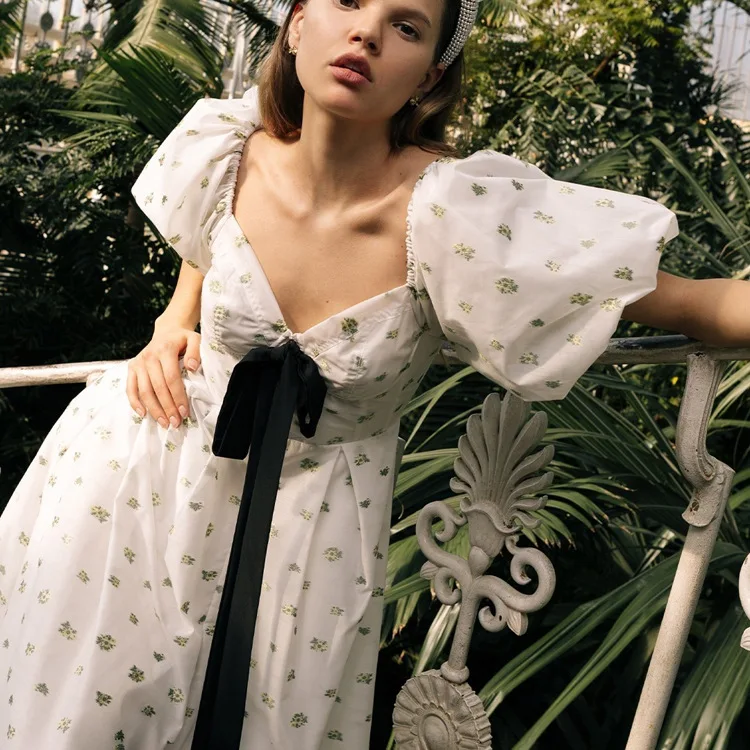 

Suninheart Summer Boho Dresses for Women 2023 Green Midi Floral Print A Line Dress Elegant Casual Holiday Party Dresses