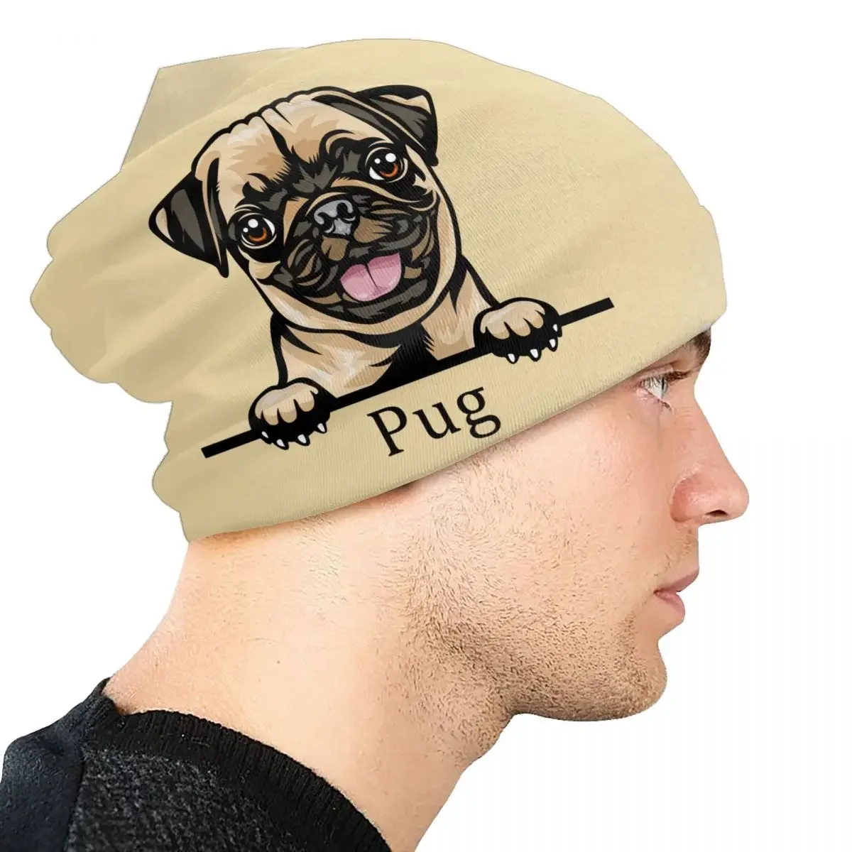 Peeking Dog Pug Beanie Cap Unisex Winter Warm Bonnet Homme Knitting Hats Cool Outdoor Ski Pet Animal Skullies Beanies Caps