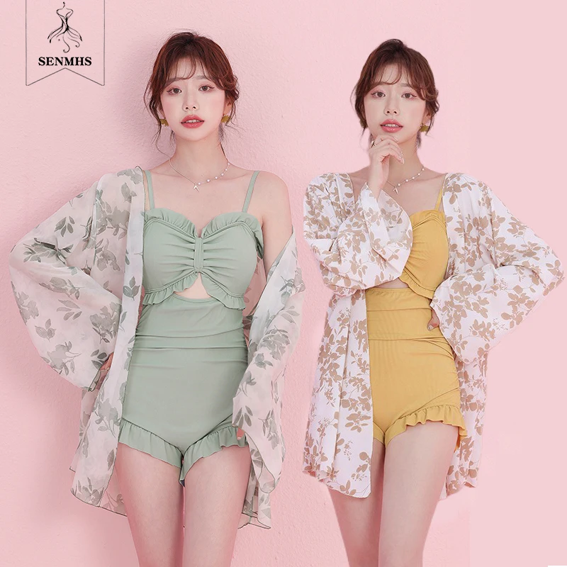 

SENMHS 2 Pieces Bodysuit Women Sexy Sling Lace Swimwear Long Sleeve Cover Up Bathing Suit Summer Push Up Beach Wear Swimsuit