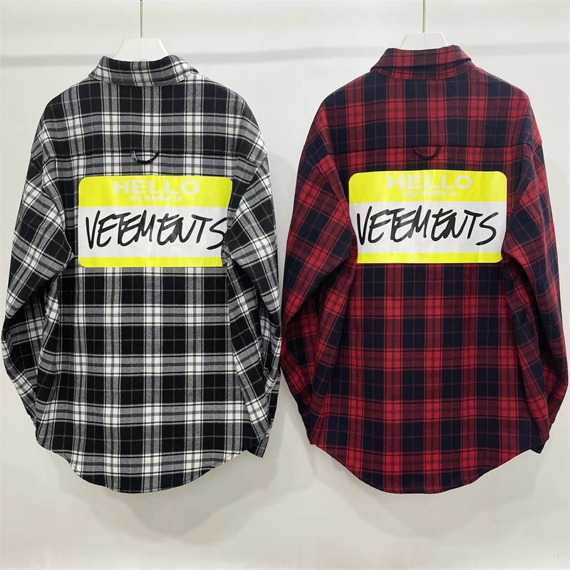 

23FW Yellow Label Vetements Plaid Shirts Men Women 1:1 Casual Streetwear Fashion New Red Grey Black Flannel VTM Long Sleeve Tops