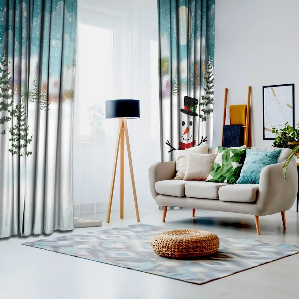 Занавески с принтом снеговика драпировки для гостиной столовой спальни набор из