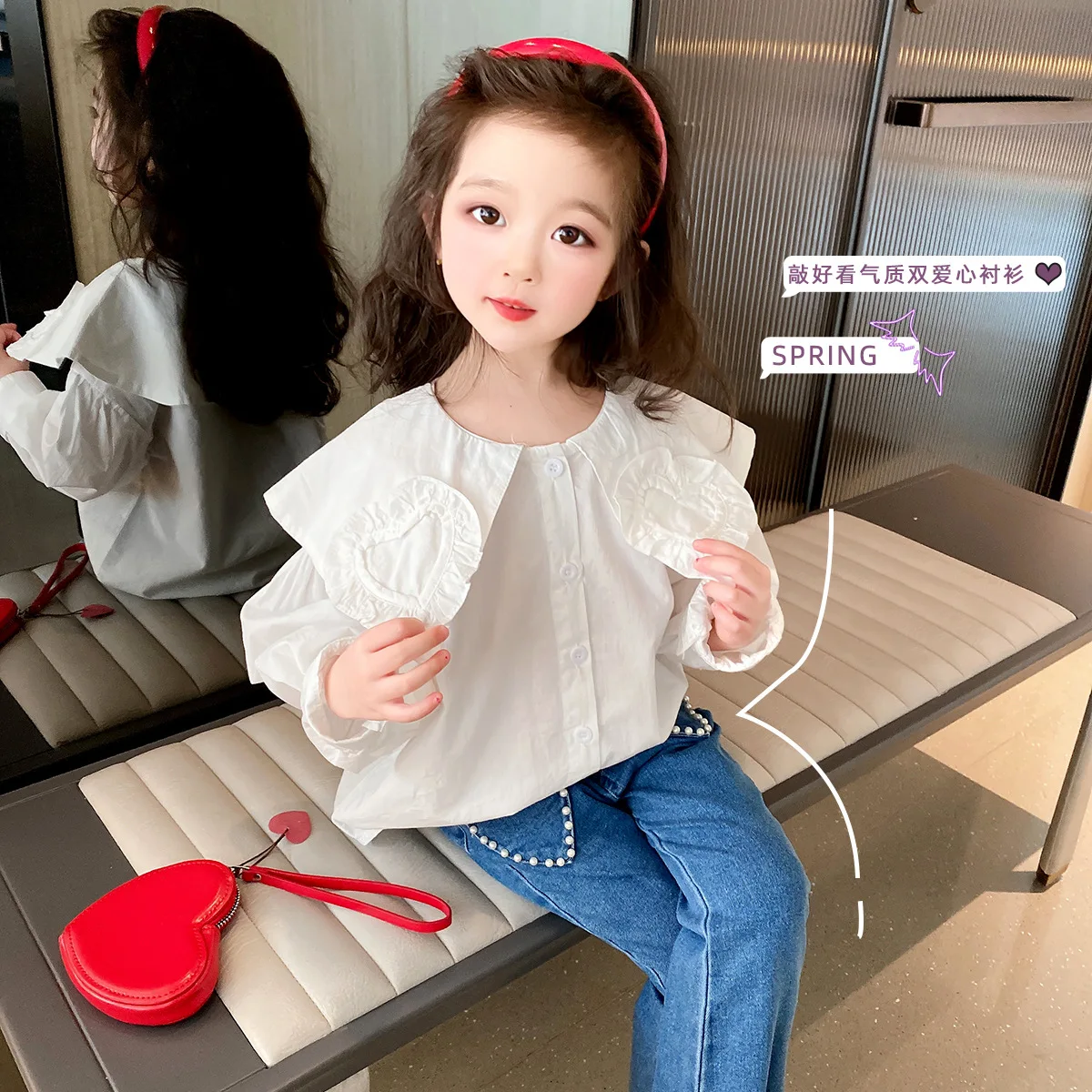 

Laura Kors Arrivals Spring Children Long Sleeve Turn-down Collar White Pink Girls Children T-shirt Child Tops Clothes 18M-7T