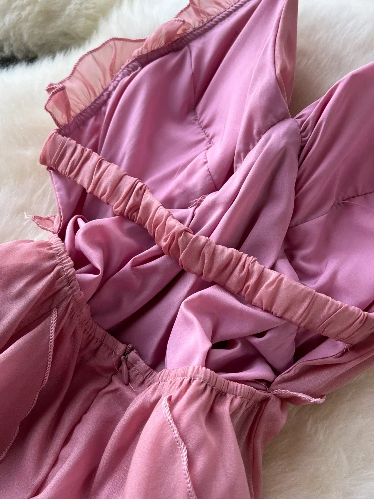 Летнее однотонное милое длинное платье для отпуска женское дизайнерское на