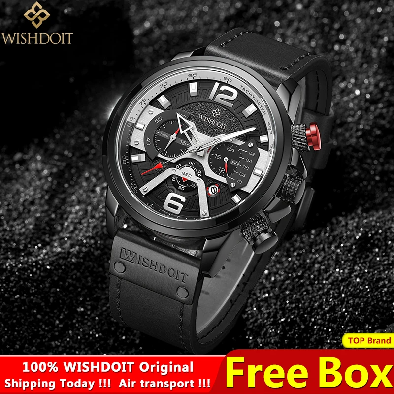 

WISHDOIT 2021 Men's Casual New Watch Blue Top Brand Luxury Military Leather Watch Men's Clock Fashion Chronograph Watch