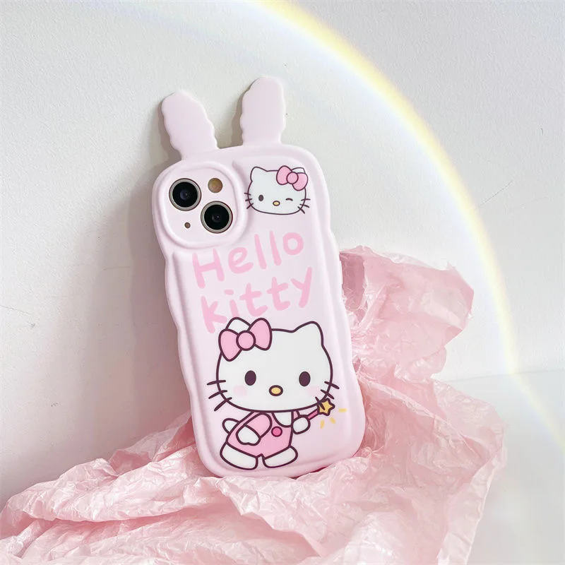 

Cartoon Sanrio 3D rabbit ears Hello KittyPhone Case For Iphone 11 12 13 14 Pro Max Plus Dirt-resistant all-inclusive soft shell