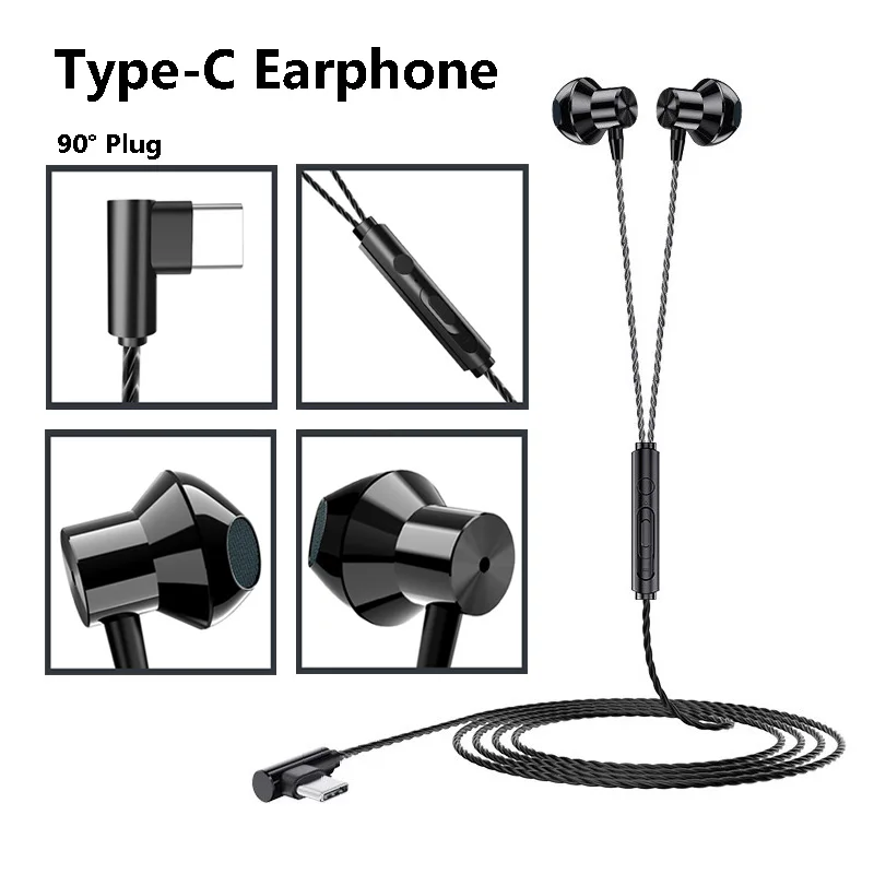 

Type C 9D HIFI Headset In-ear Earphones Wired Heavy Bass Stereo Microphone Mic Control Handfree Earbuds for Xiaomi Redmi Huawei