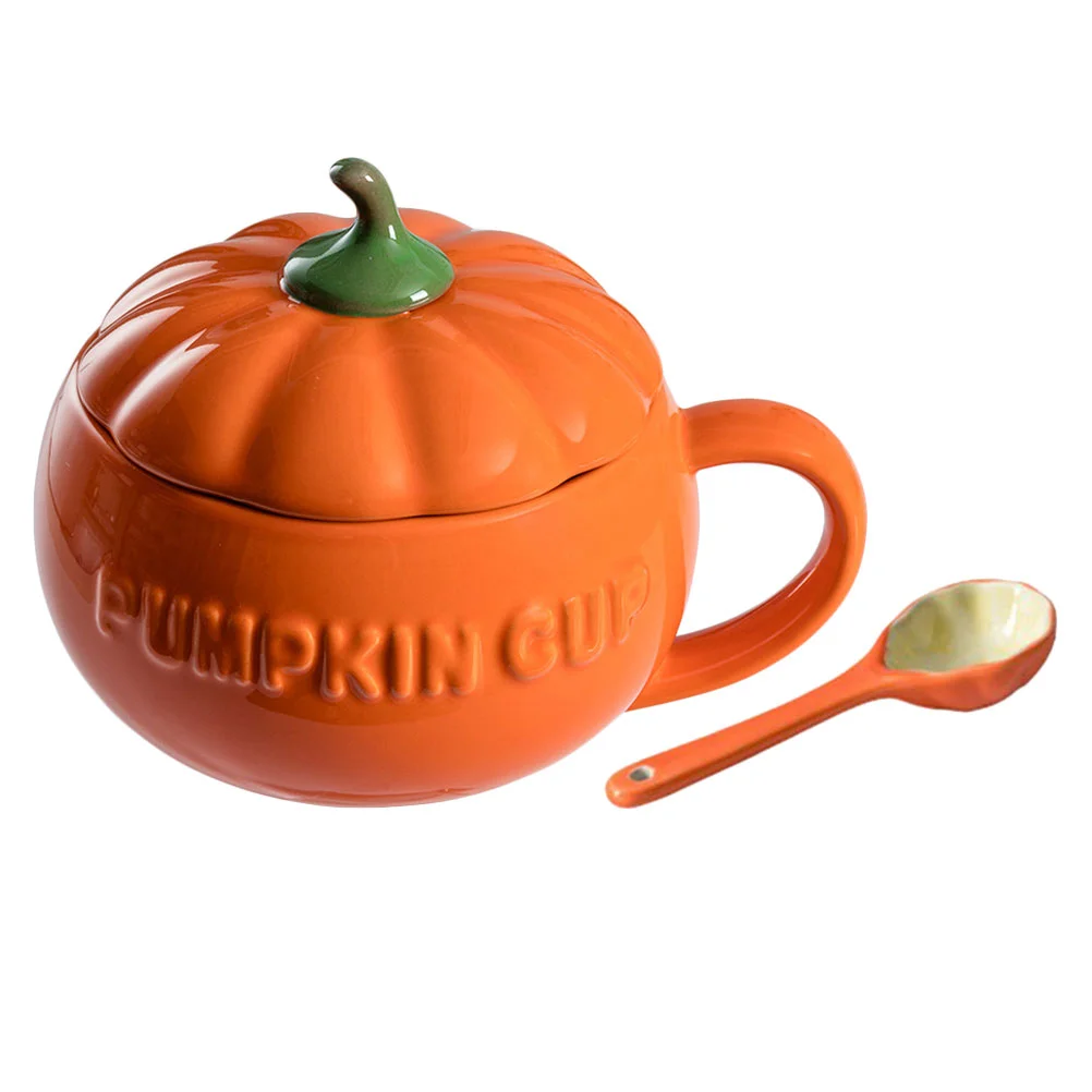 

Tea Mug Lid Pumpkin Durable Spoon Ceramic Cups Ceramics Milk Container Juice Lovely Child Halloween