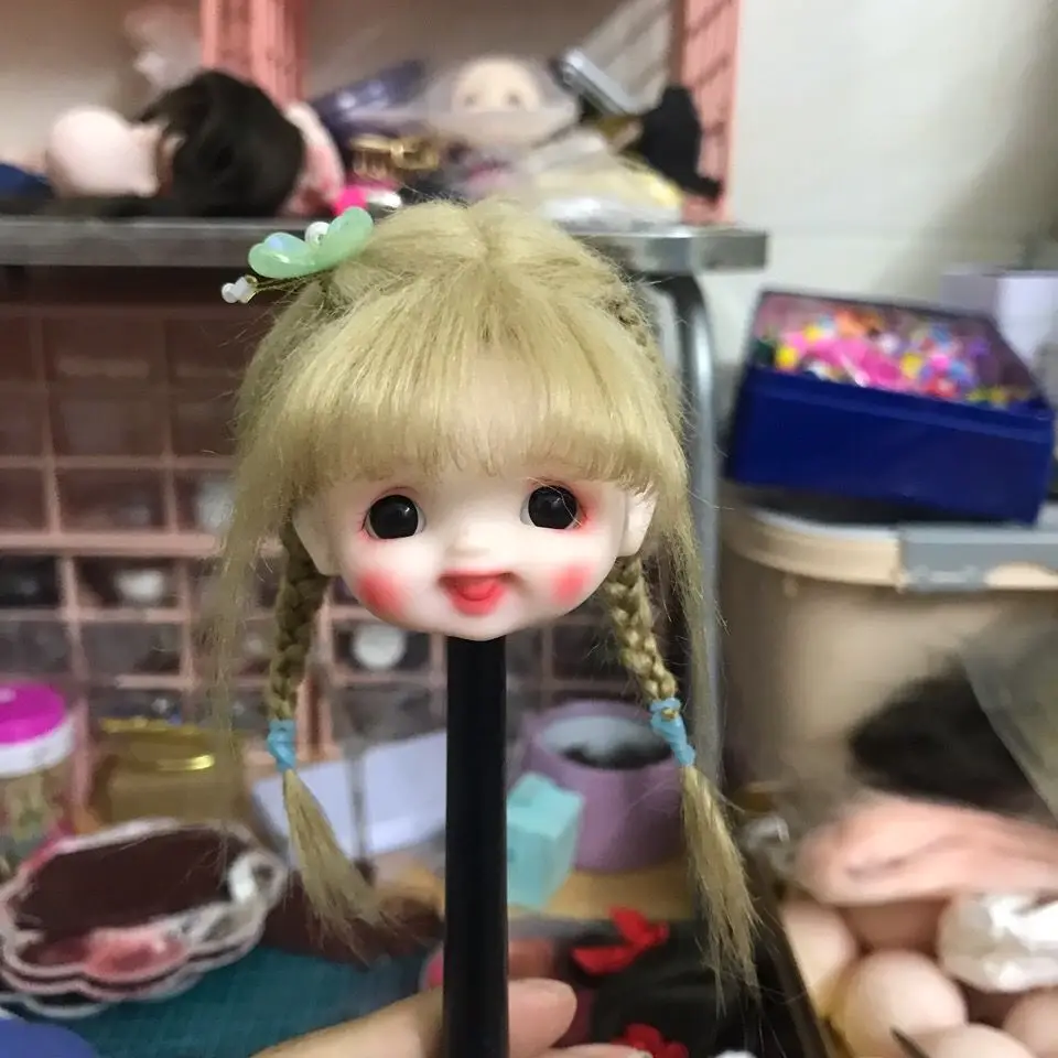 Голова куклы Ob11 1/12 Bjd голова с париком милая кукла со смайликом девочка игрушки