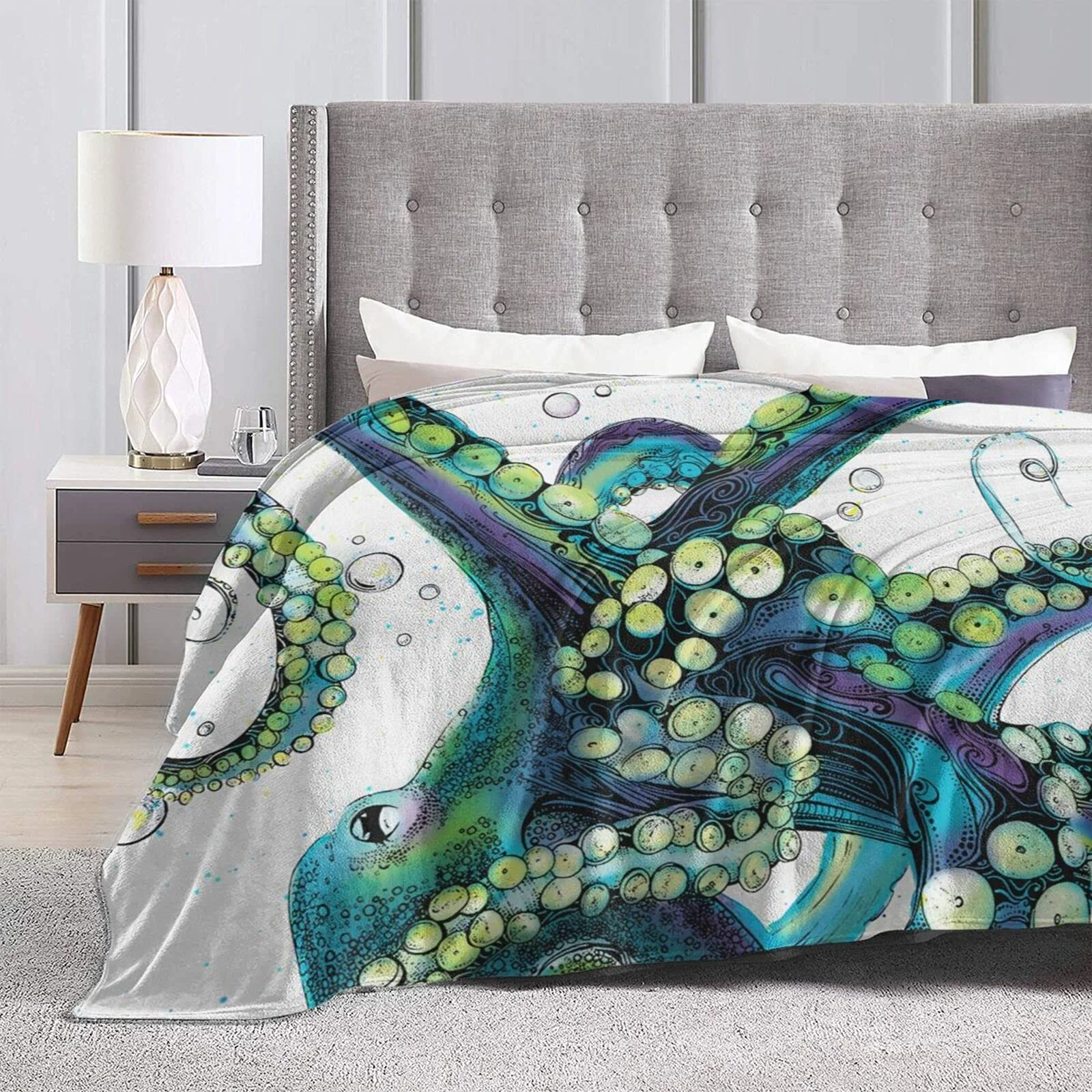 

Blankets Flannel Bed Couch Throws Lightweight All Seasons Suitable Women Men Kids Customized Peacock Colorful Fashion Octopus