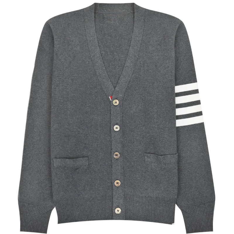 TB THOM Sweater Male Autumn Winter Fashion Brand Men's Clothing 4-Bar Stripe V-Neck Cardigan Coats Casual Harajuku Sweaters