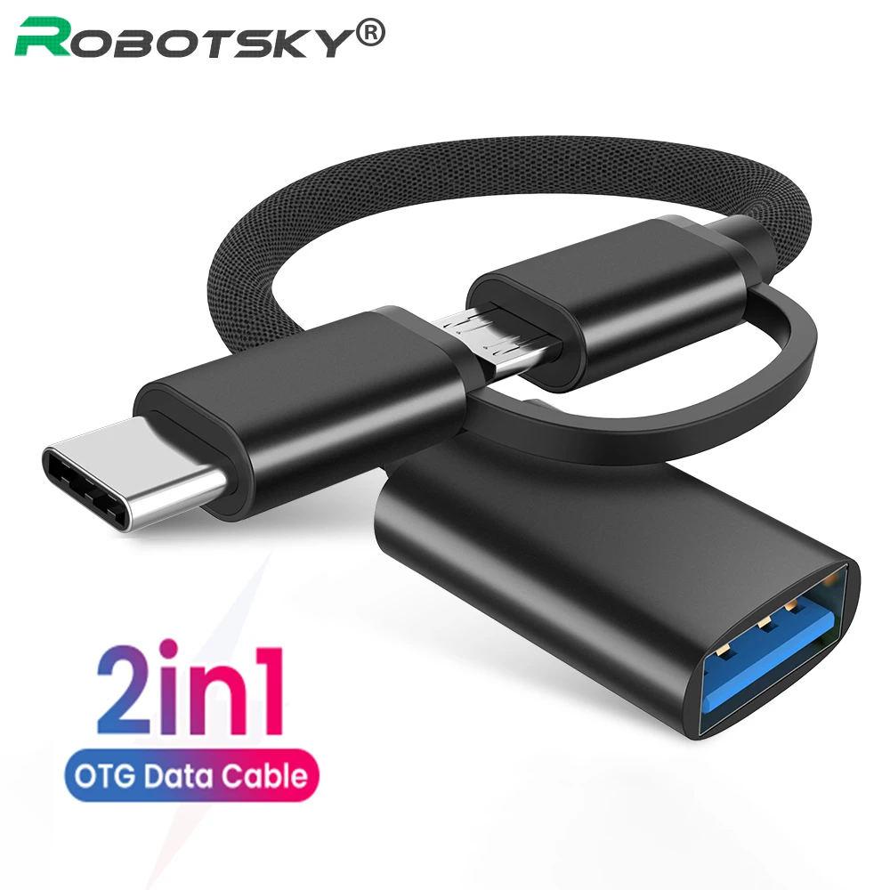 

2 in 1 OTG Adapter Cable Nylon Braid USB 3.0 to Micro USB Type C Data Sync Adapter for Huawei for MacBook U Disk Type-C OTG