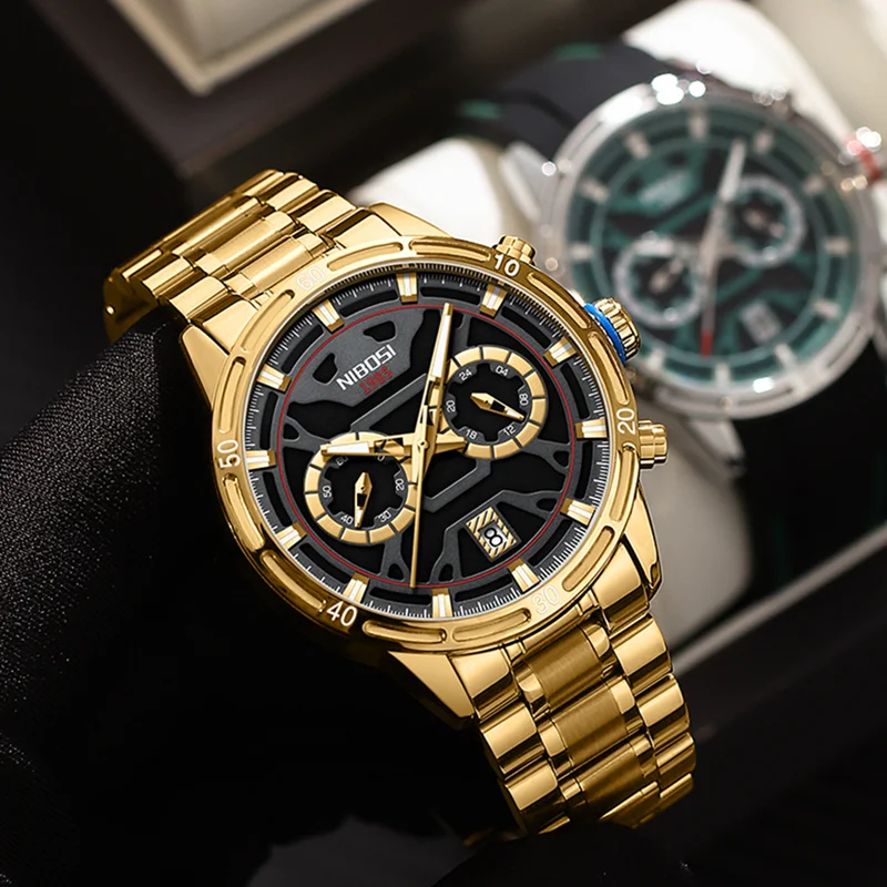 

NIBOSI Luxury Watch For Men Quartz Chronograph Sport Waterproof Man Watches Military Fashion Stainless Steel Wristwatch Clock