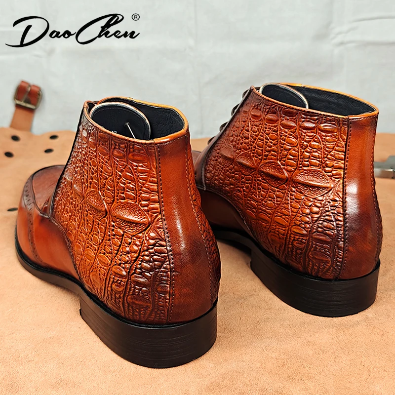 Зимние мужские ботильоны роскошные повседневные модельные кожаные ботинки из