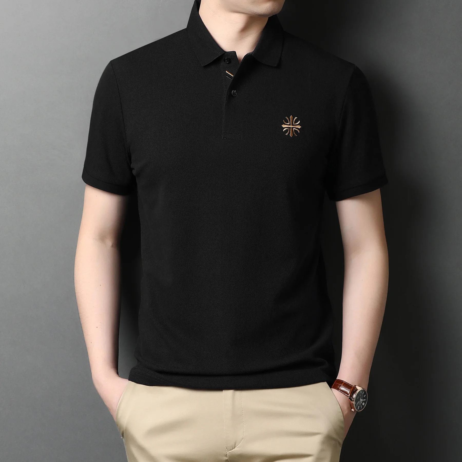 2022 New Men'sNational Collar Summer Polo Shirt Fashion Brand Clothing Slim Fit T-Shirt Solid Color Breathable ButtonCasualShirt